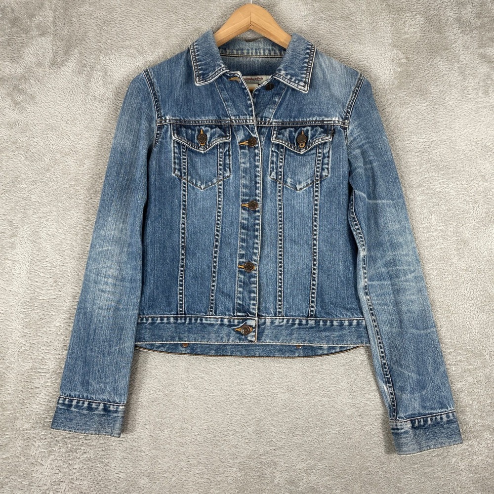 Abercrombie & Fitch Denim Jacket Womens Small Blue Y2K Trucker Western Whiskered